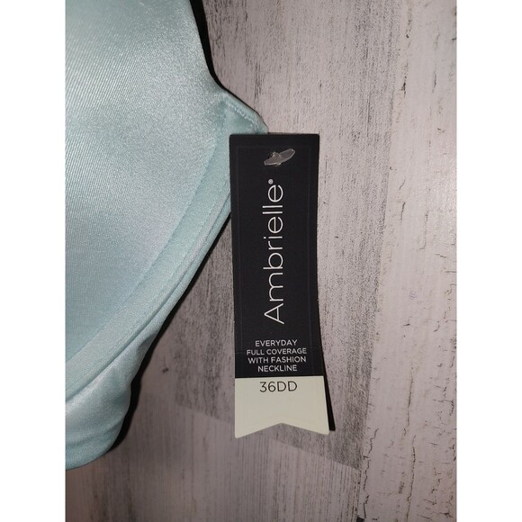 Ambrielle Everyday Full Coverage With Fadhion Neck Underwire Bra Turquoise 36DD - Picture 2 of 7